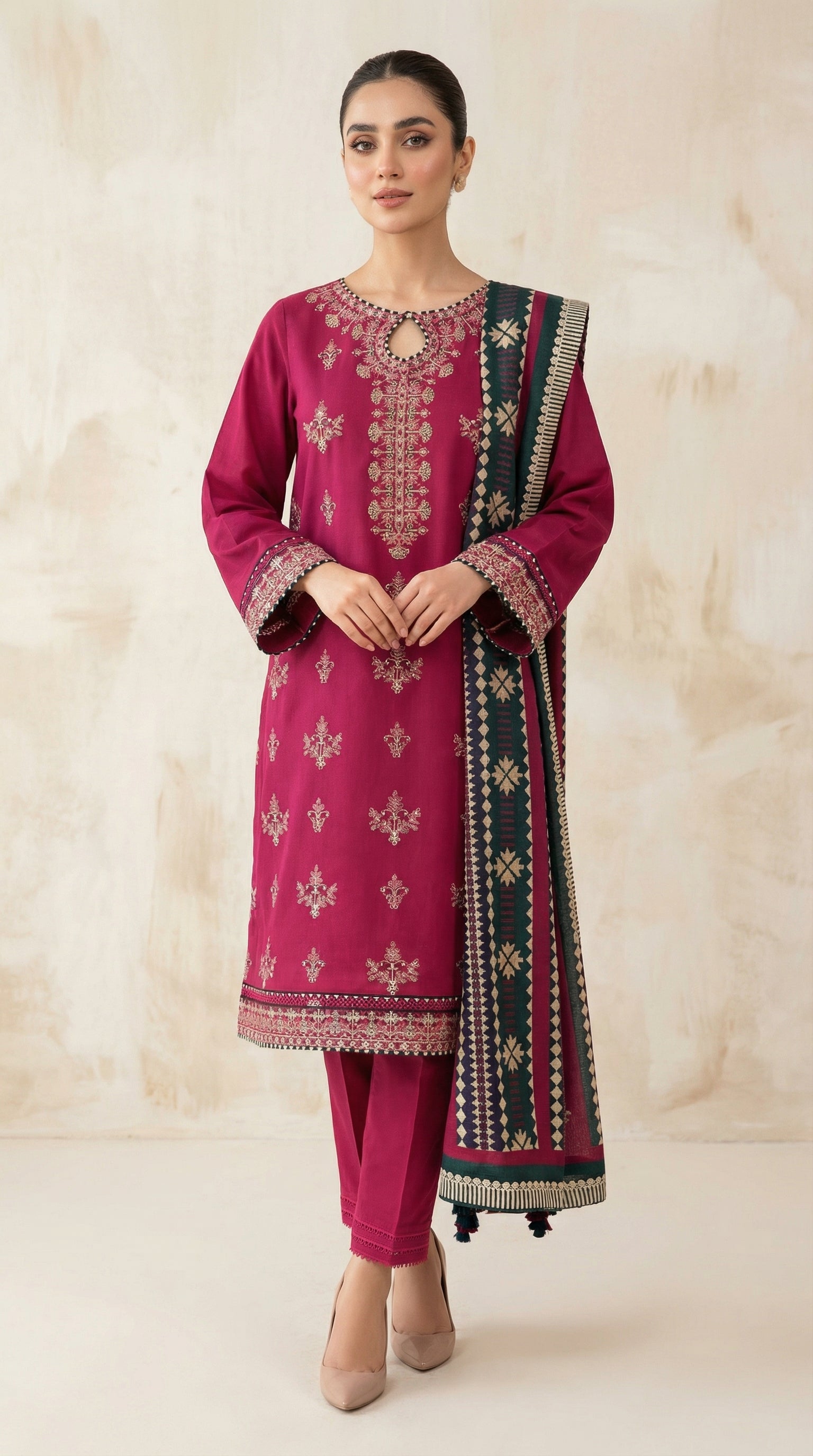 RTS | Lawn 3PC Heavy Embroidered Suit with Swiss Voile Dupatta