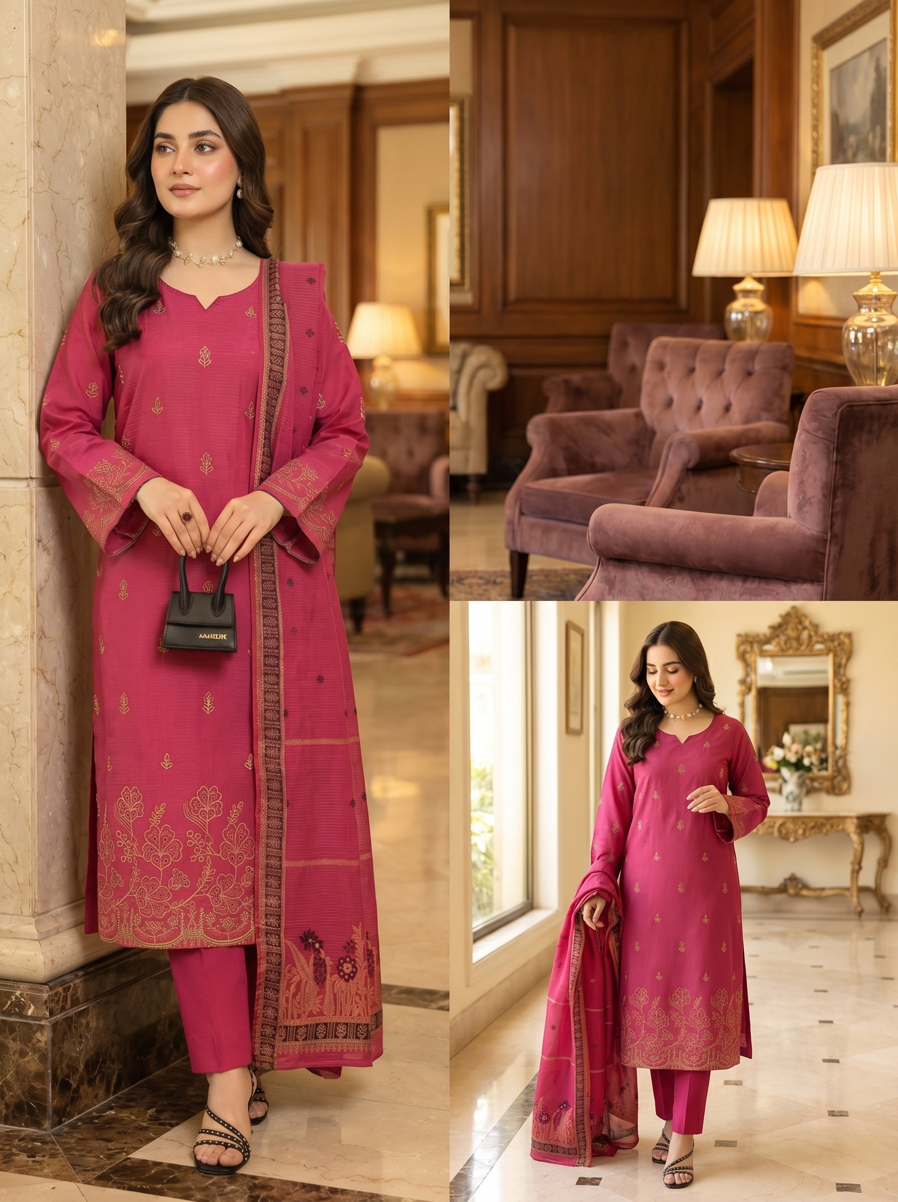 RTS | Bana Dora Lawn 3PC Heavy Embroidered Suit with Jacquard Dupatta
