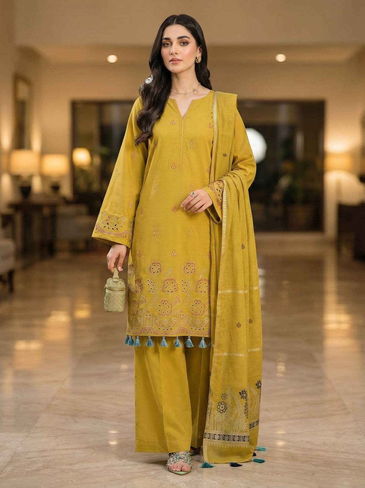 RTS | Bana Dora Lawn 3PC Heavy Embroidered Suit with Jacquard Dupatta
