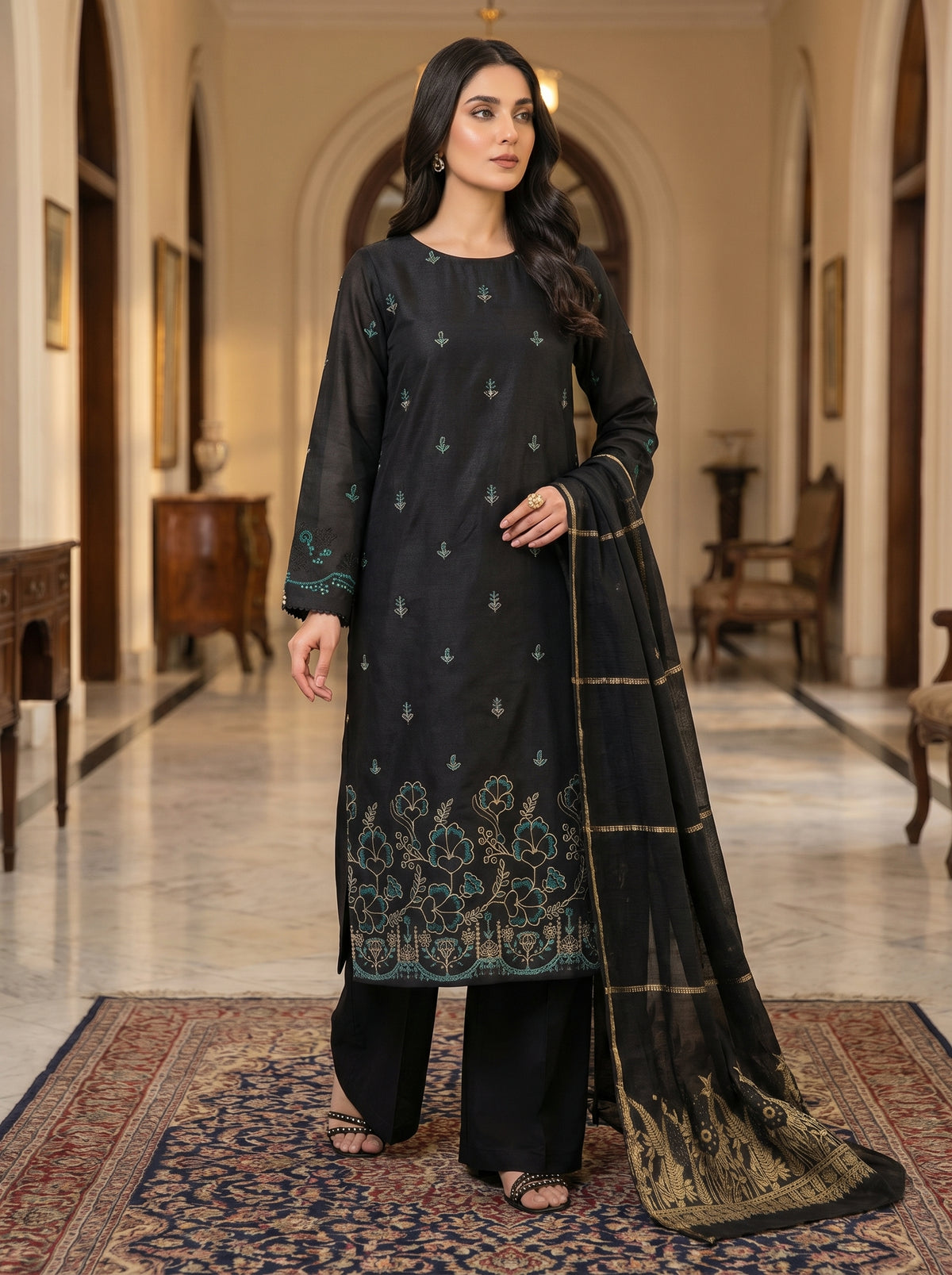 RTS | Bana Dora Lawn 3PC Heavy Embroidered Suit with Jacquard Dupatta