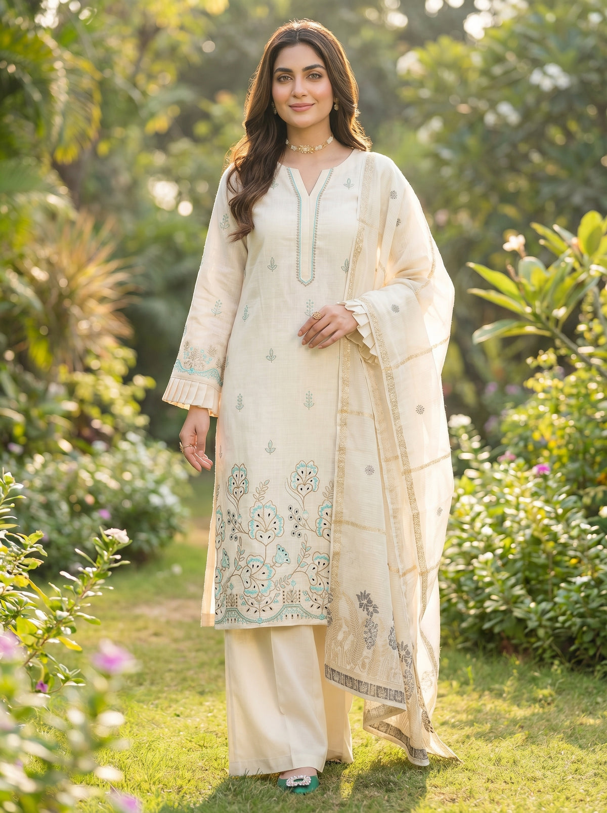 RTS | Bana Dora Lawn 3PC Heavy Embroidered Suit with Jacquard Dupatta