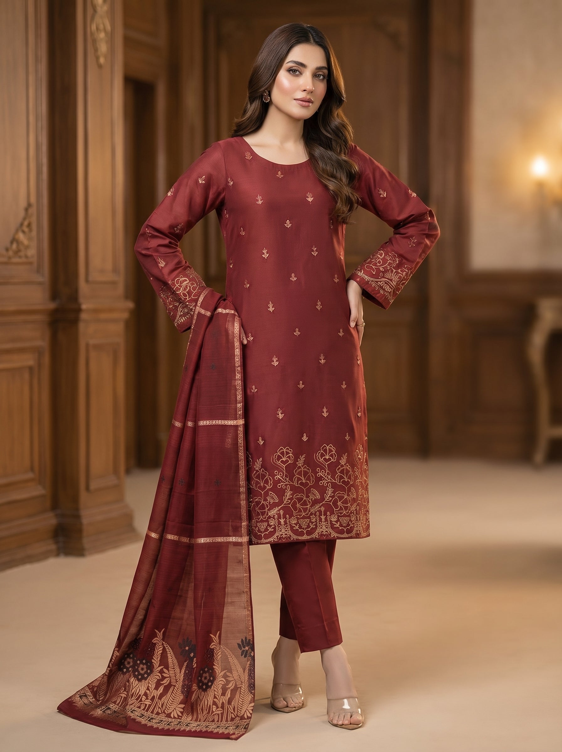 RTS | Bana Dora Lawn 3PC Heavy Embroidered Suit with Jacquard Dupatta