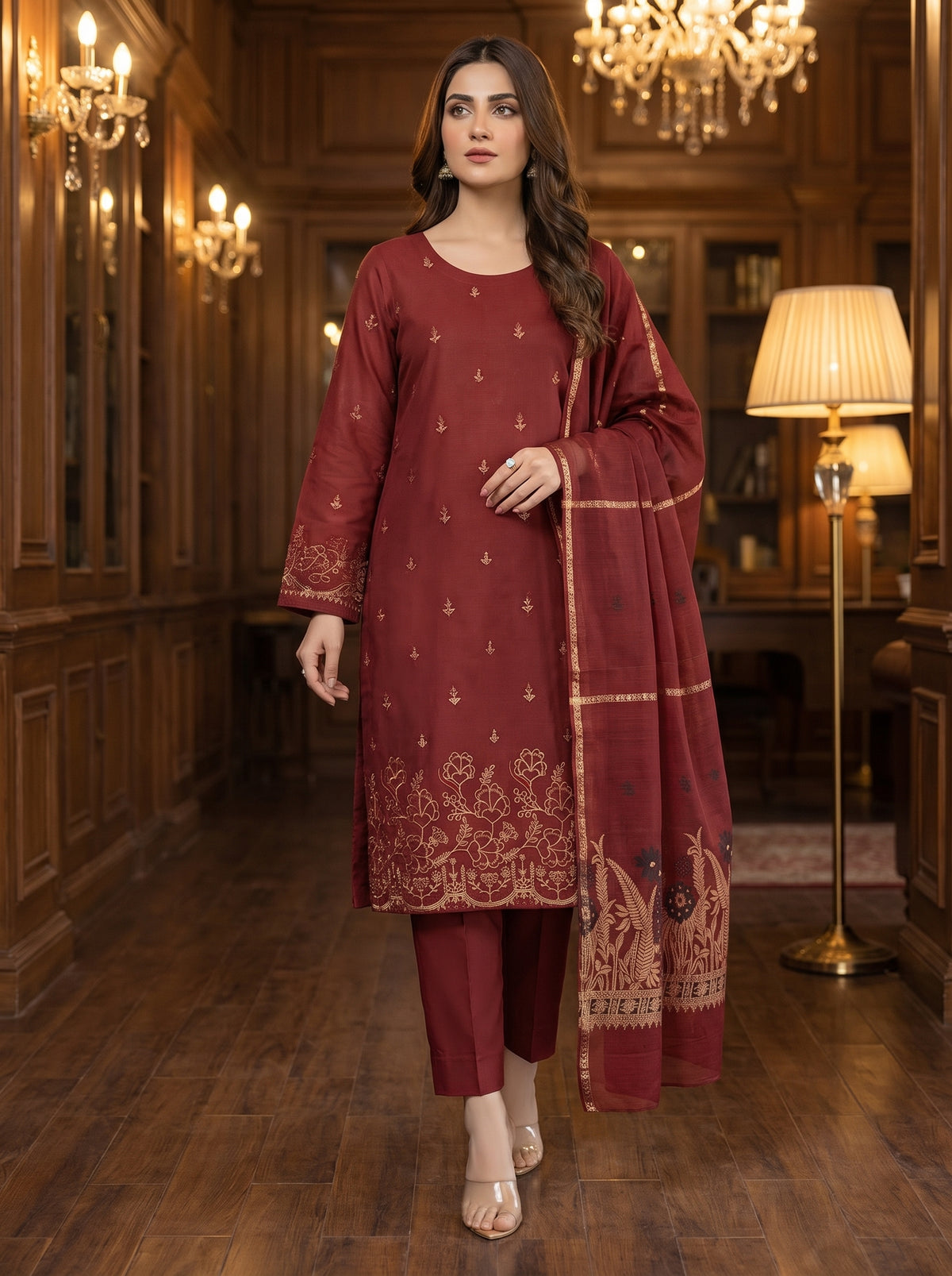 RTS | Bana Dora Lawn 3PC Heavy Embroidered Suit with Jacquard Dupatta