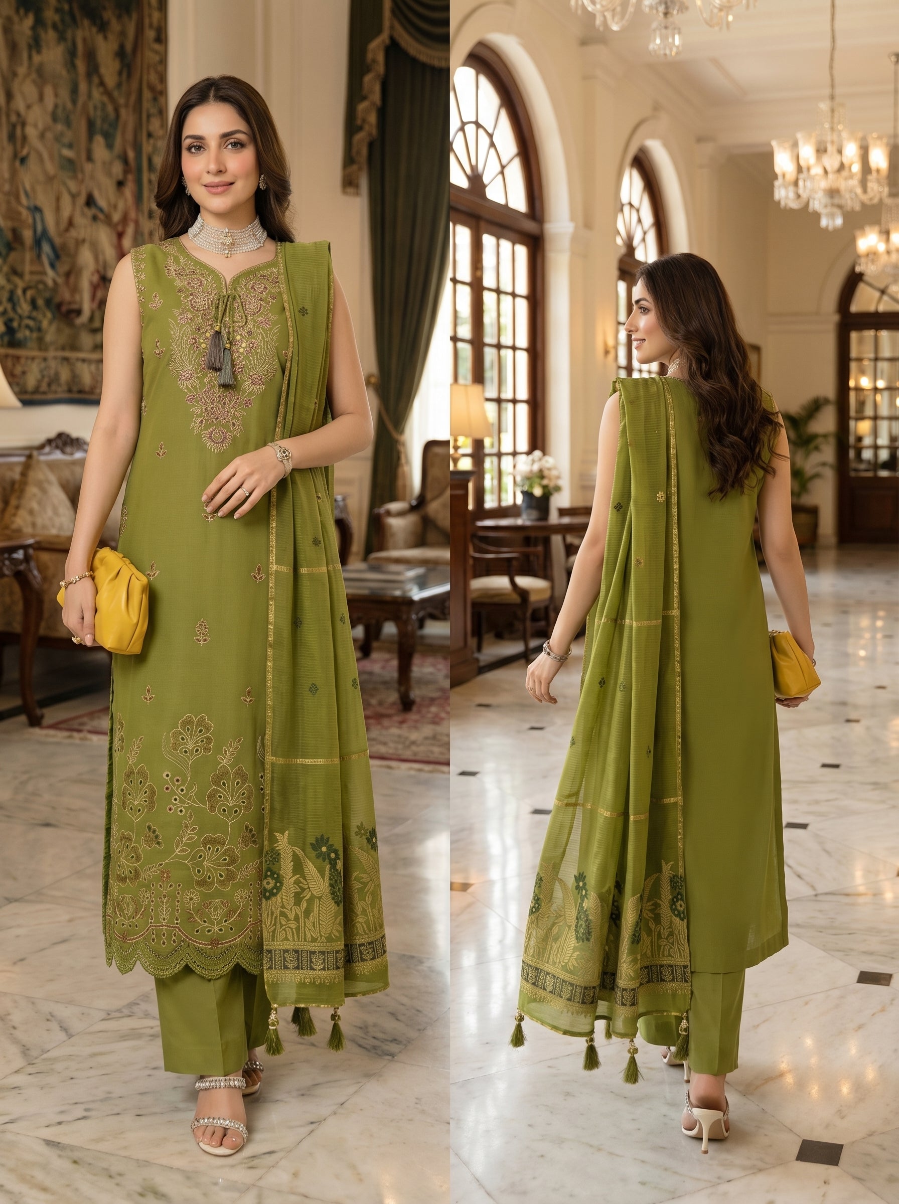 RTS | Bana Dora Lawn 3PC Heavy Embroidered Suit with Jacquard Dupatta