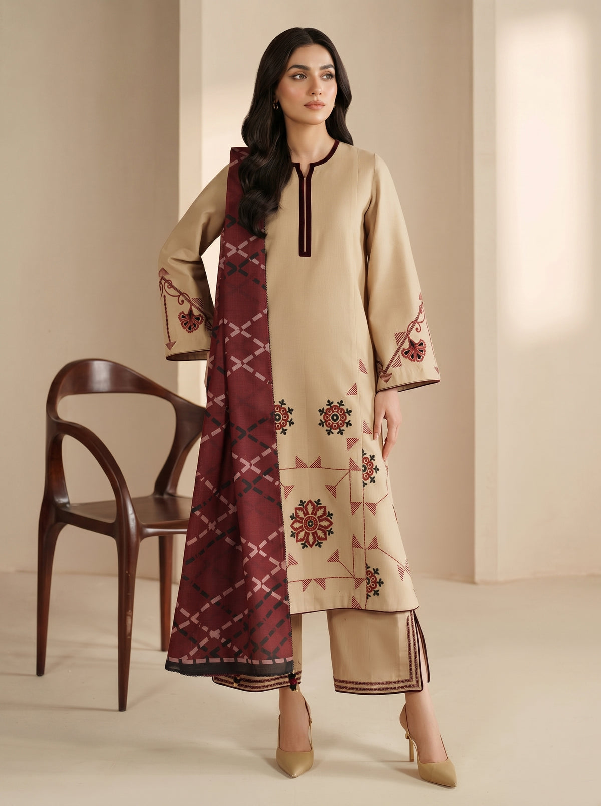 RTS | 3PC Heavy Embroidered Suit with Digital Printed Dupatta