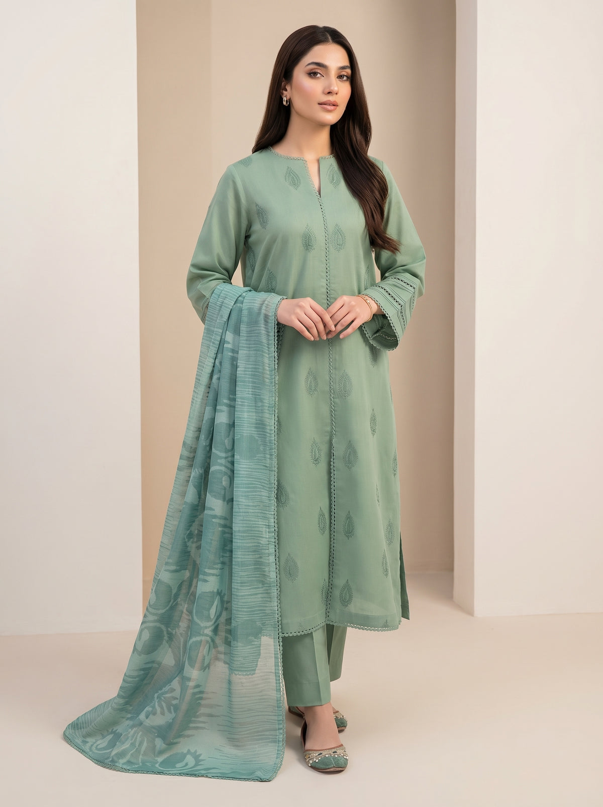 RTS | 3PC Heavy Embroidered Suit with Digital Printed Dupatta