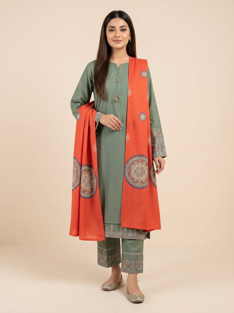 RTS | 3PC Heavy Embroidered Suit with Digital Printed Dupatta