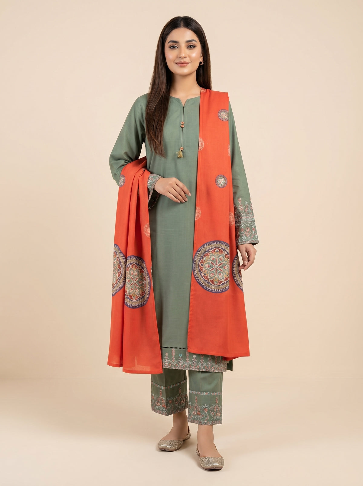 RTS | 3PC Heavy Embroidered Suit with Digital Printed Dupatta