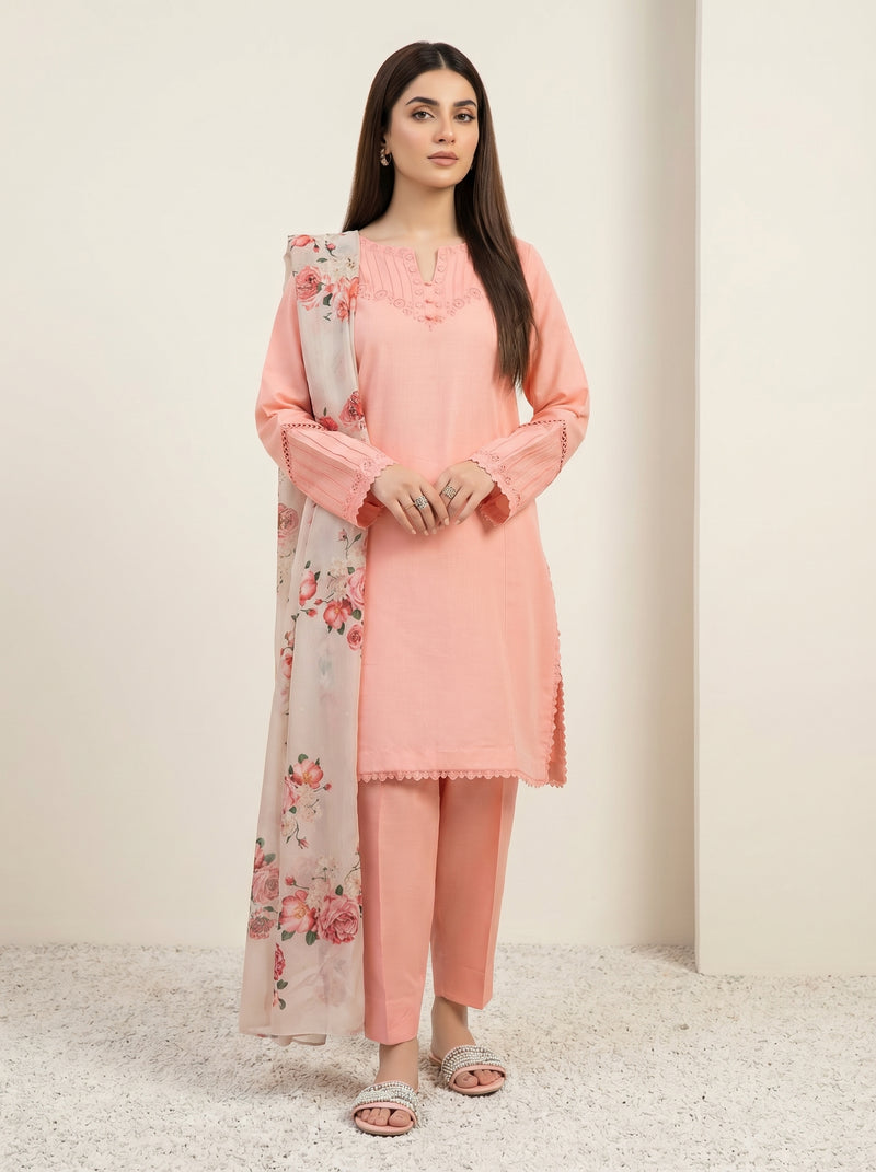 RTS | 3PC Heavy Embroidered Suit with Digital Printed Dupatta