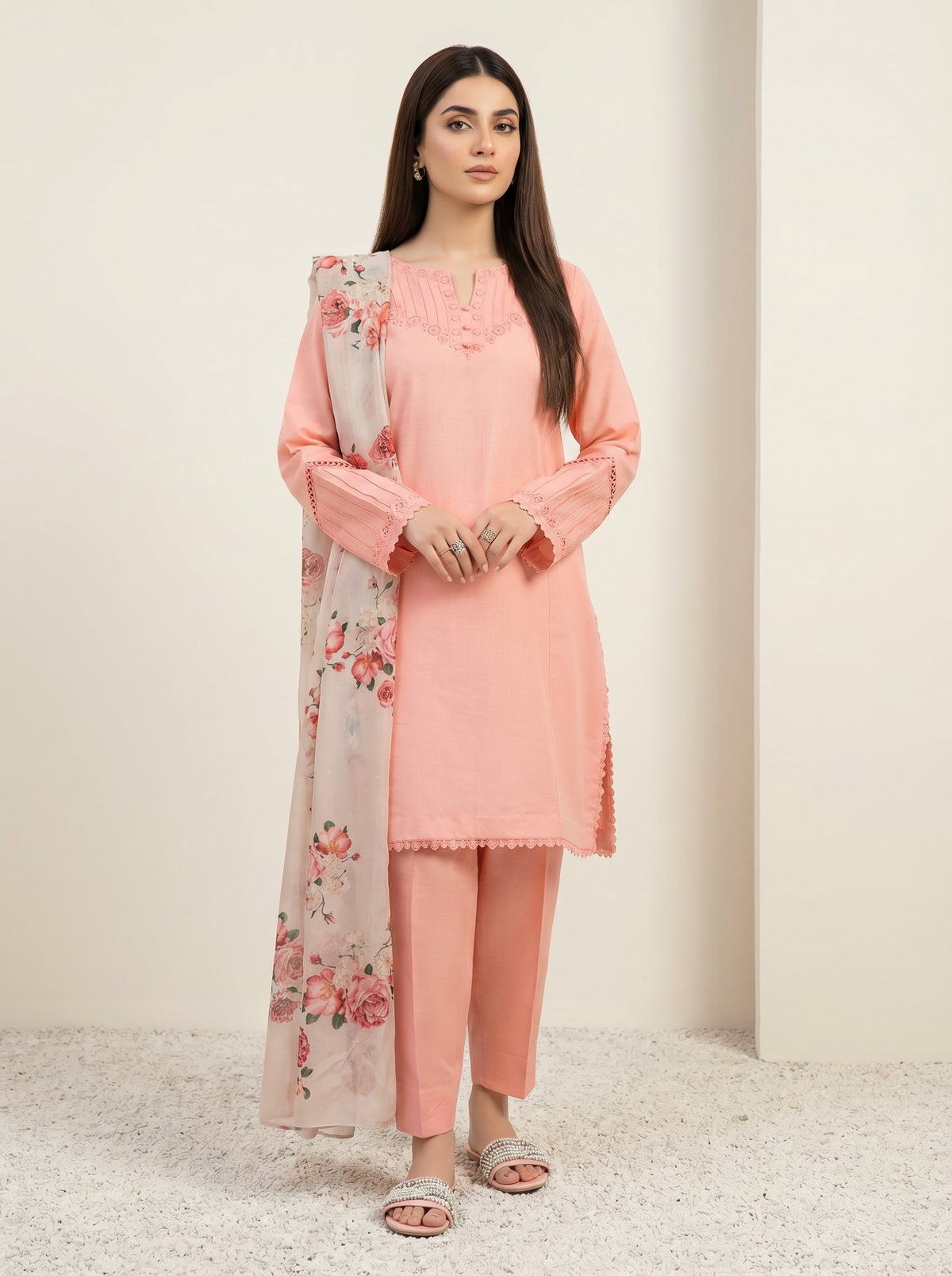 RTS | 3PC Heavy Embroidered Suit with Digital Printed Dupatta