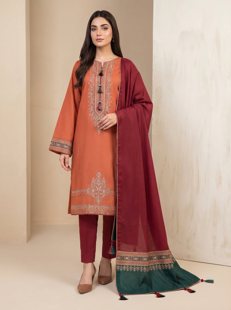 RTS | 3PC Heavy Embroidered Suit with Digital Printed Dupatta
