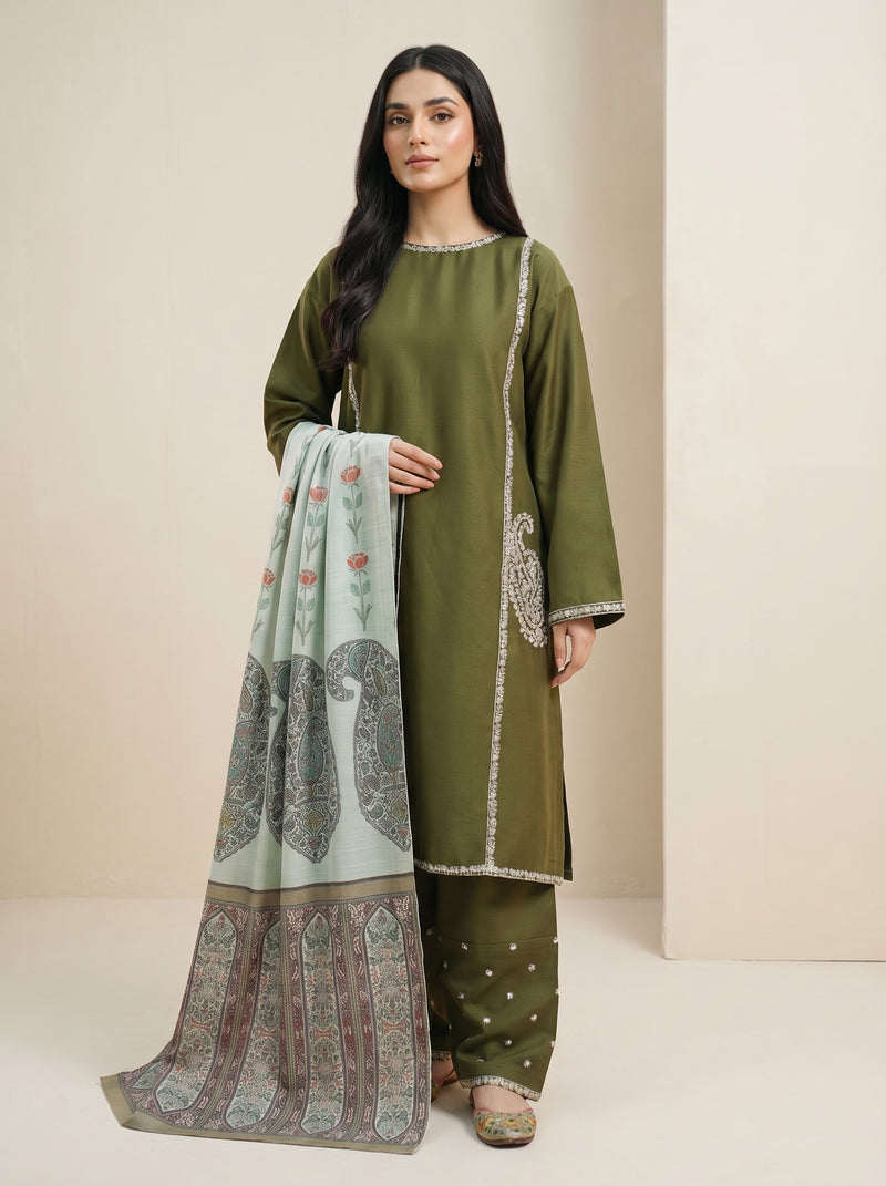 RTS | 3PC Heavy Embroidered Suit with Digital Printed Dupatta