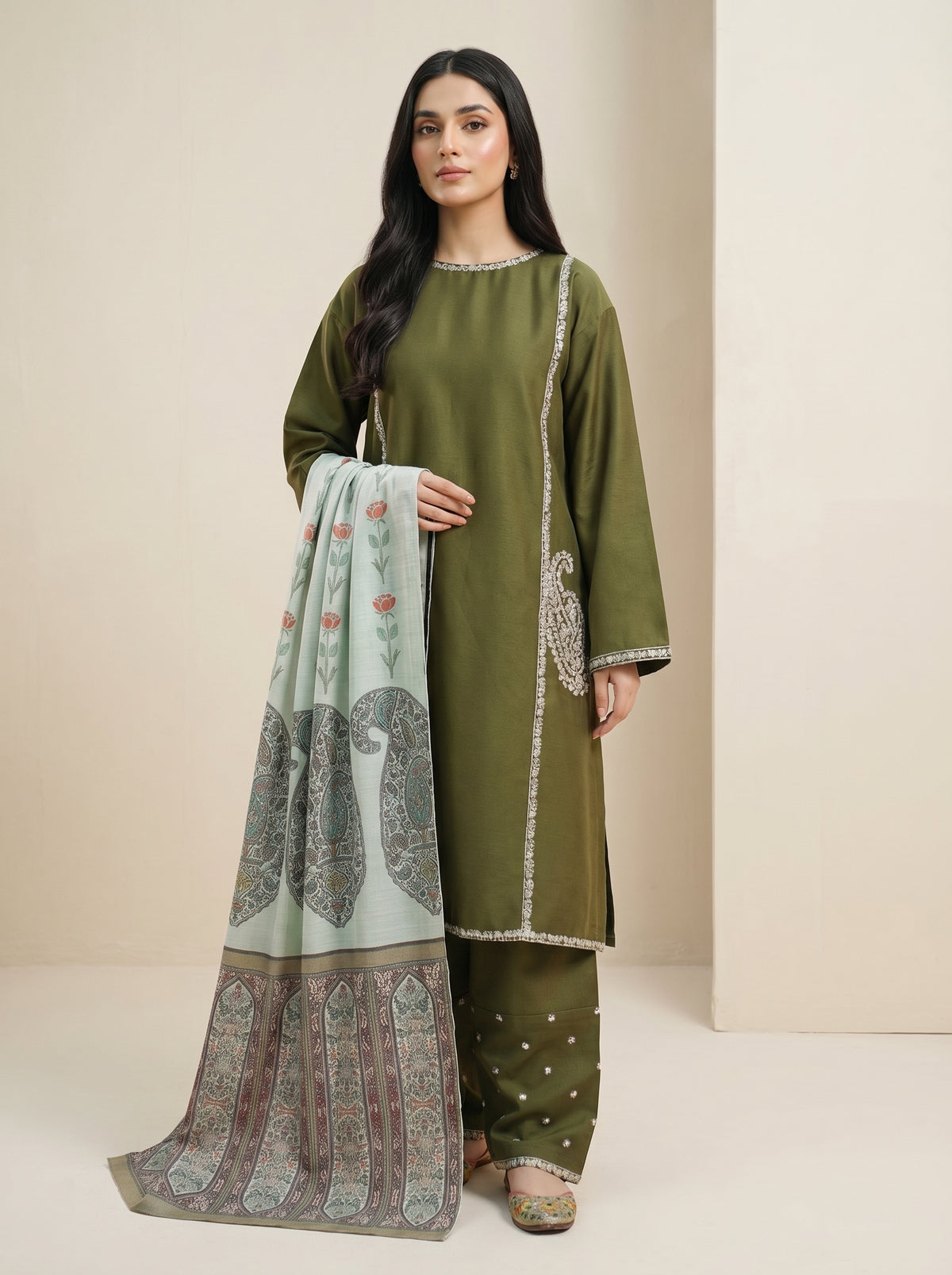RTS | 3PC Heavy Embroidered Suit with Digital Printed Dupatta
