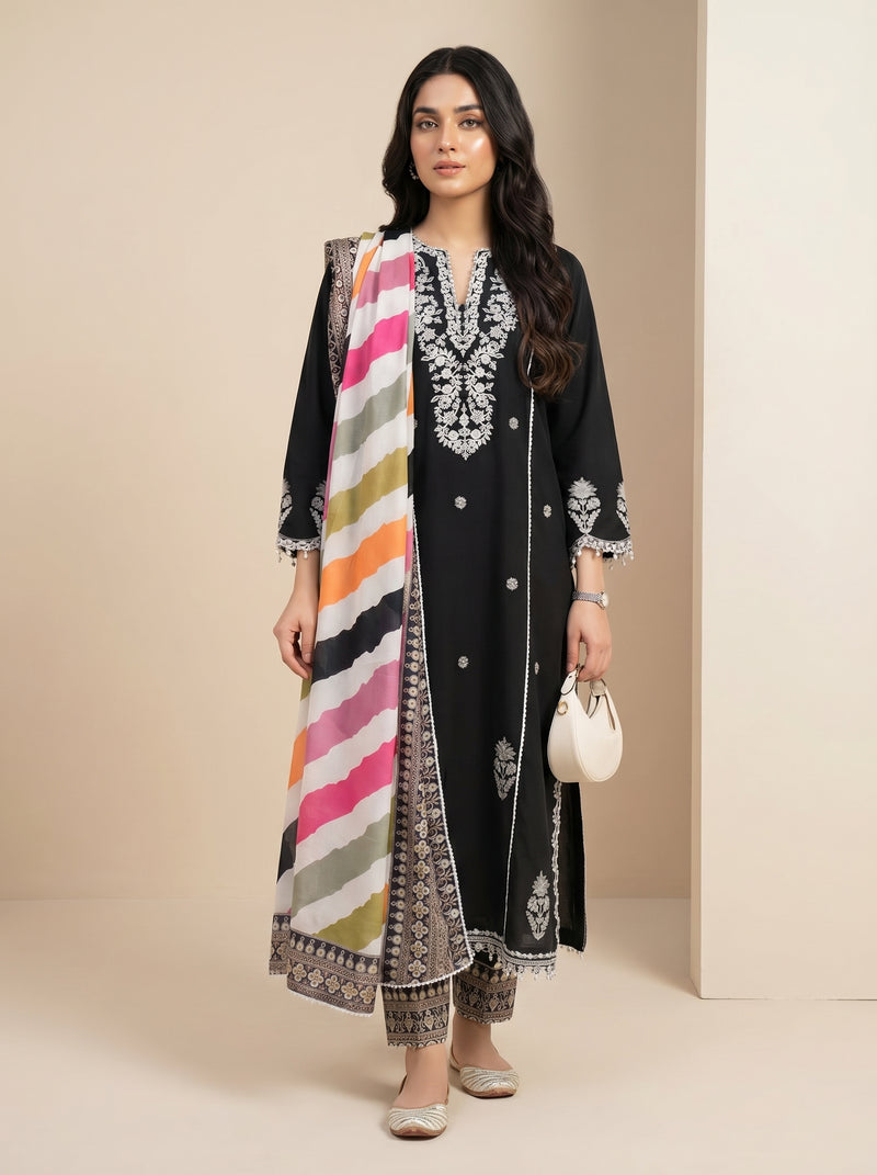 RTS | 3PC Heavy Embroidered Suit with Digital Printed Dupatta