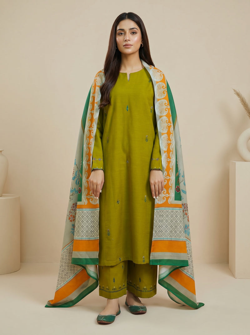 RTS | 3PC Heavy Embroidered Suit with Digital Printed Dupatta