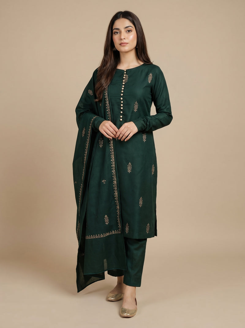 RTS | 3PC Heavy Embroidered Suit with Digital Printed Dupatta