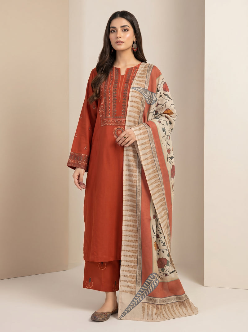 RTS | 3PC Heavy Embroidered Suit with Digital Printed Dupatta