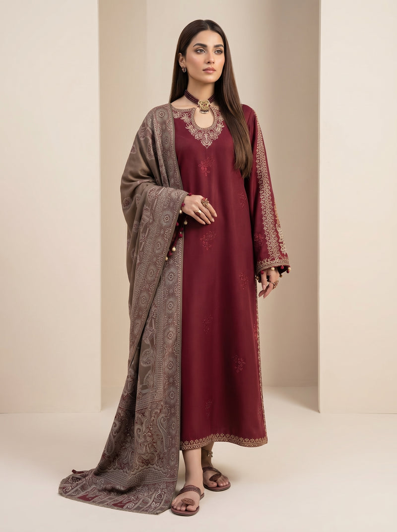 RTS | 3PC Heavy Embroidered Suit with Digital Printed Dupatta