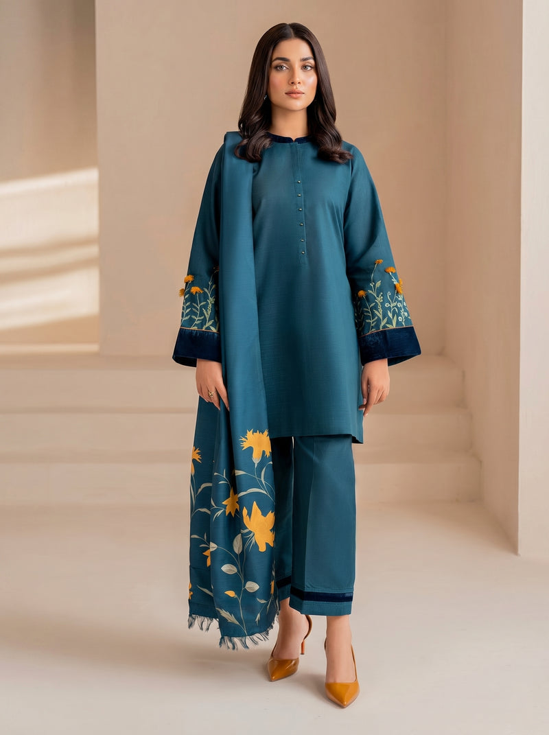 RTS | 3PC Heavy Embroidered Suit with Digital Printed Dupatta