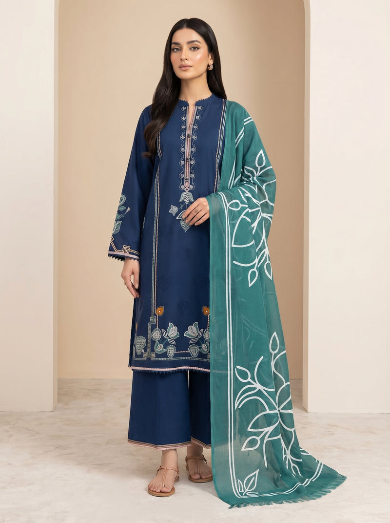 RTS | 3PC Heavy Embroidered Suit with Digital Printed Dupatta