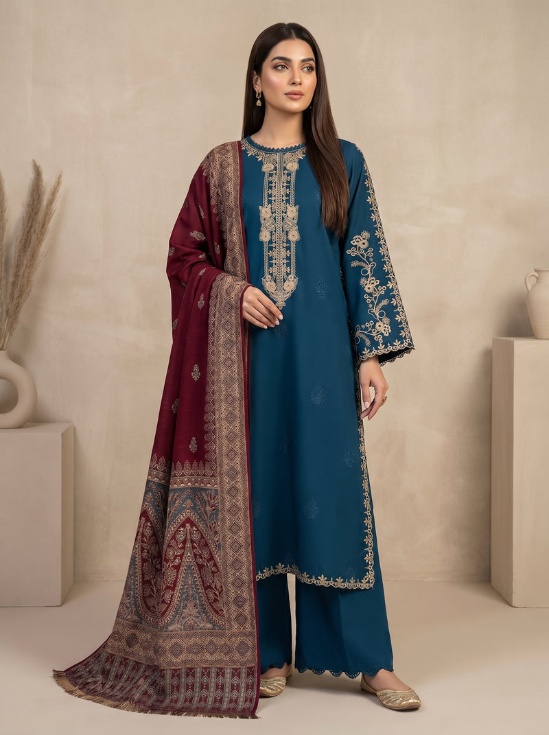 RTS | 3PC Heavy Embroidered Suit with Digital Printed Dupatta