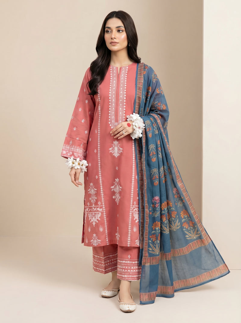 RTS | 3PC Heavy Embroidered Suit with Digital Printed Dupatta