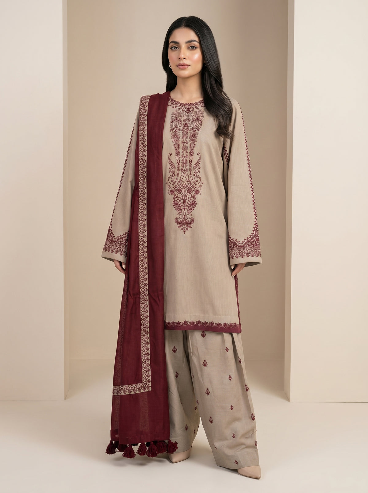 RTS | 3PC Heavy Embroidered Suit with Digital Printed Dupatta