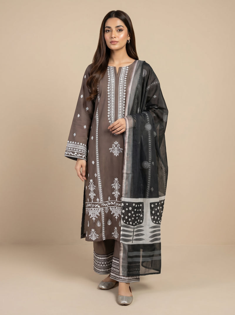 RTS | 3PC Heavy Embroidered Suit with Digital Printed Dupatta