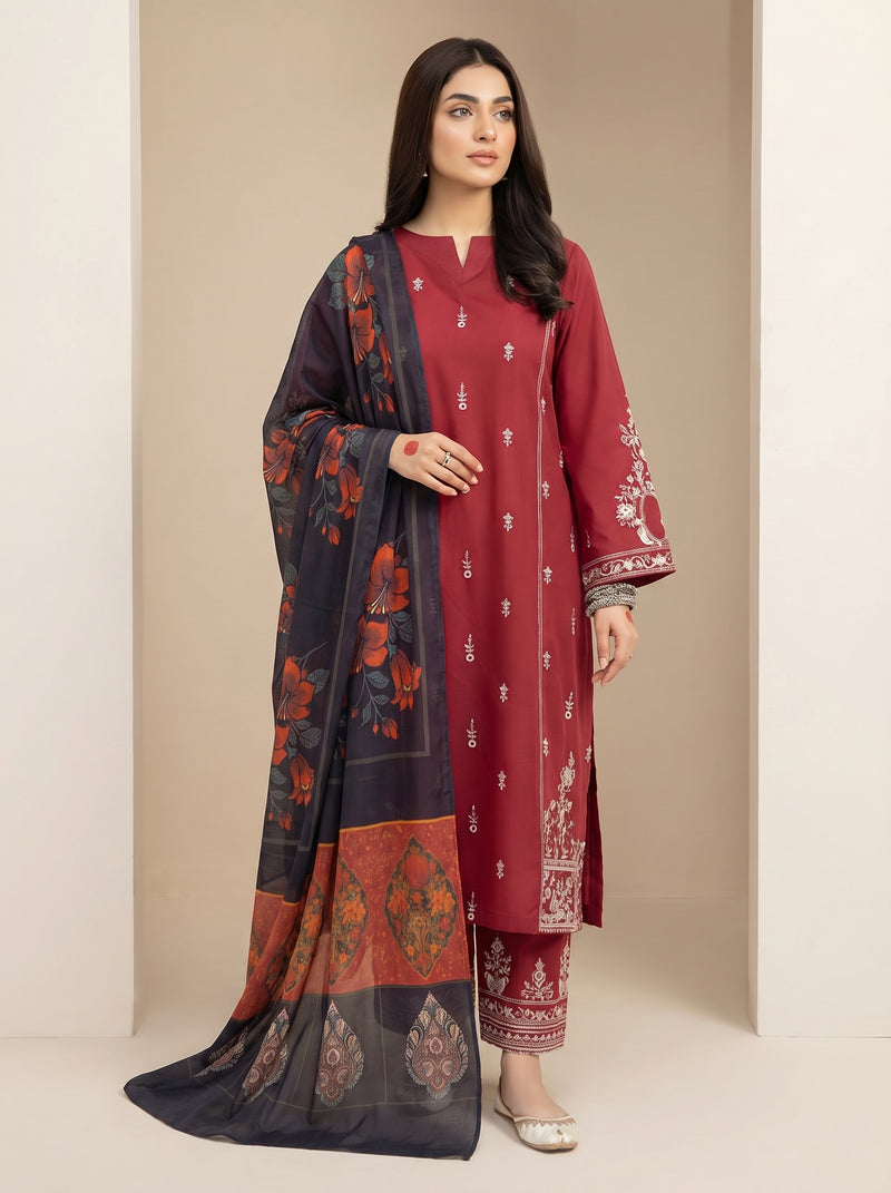 RTS | 3PC Heavy Embroidered Suit with Digital Printed Dupatta