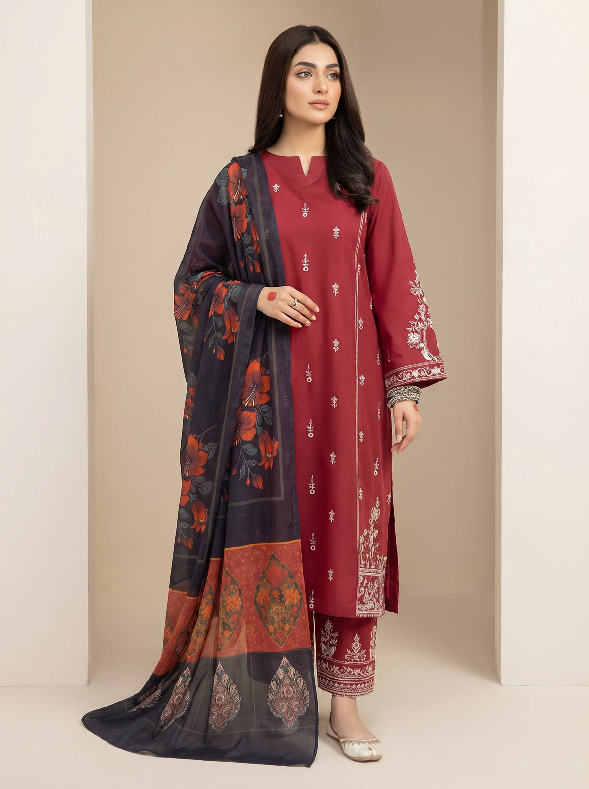 RTS | 3PC Heavy Embroidered Suit with Digital Printed Dupatta