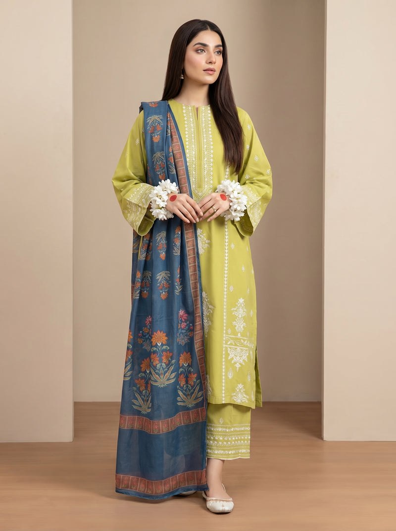 RTS | 3PC Heavy Embroidered Suit with Digital Printed Dupatta