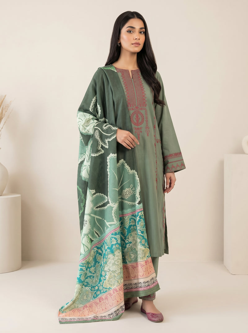 RTS | 3PC Heavy Embroidered Suit with Digital Printed Dupatta