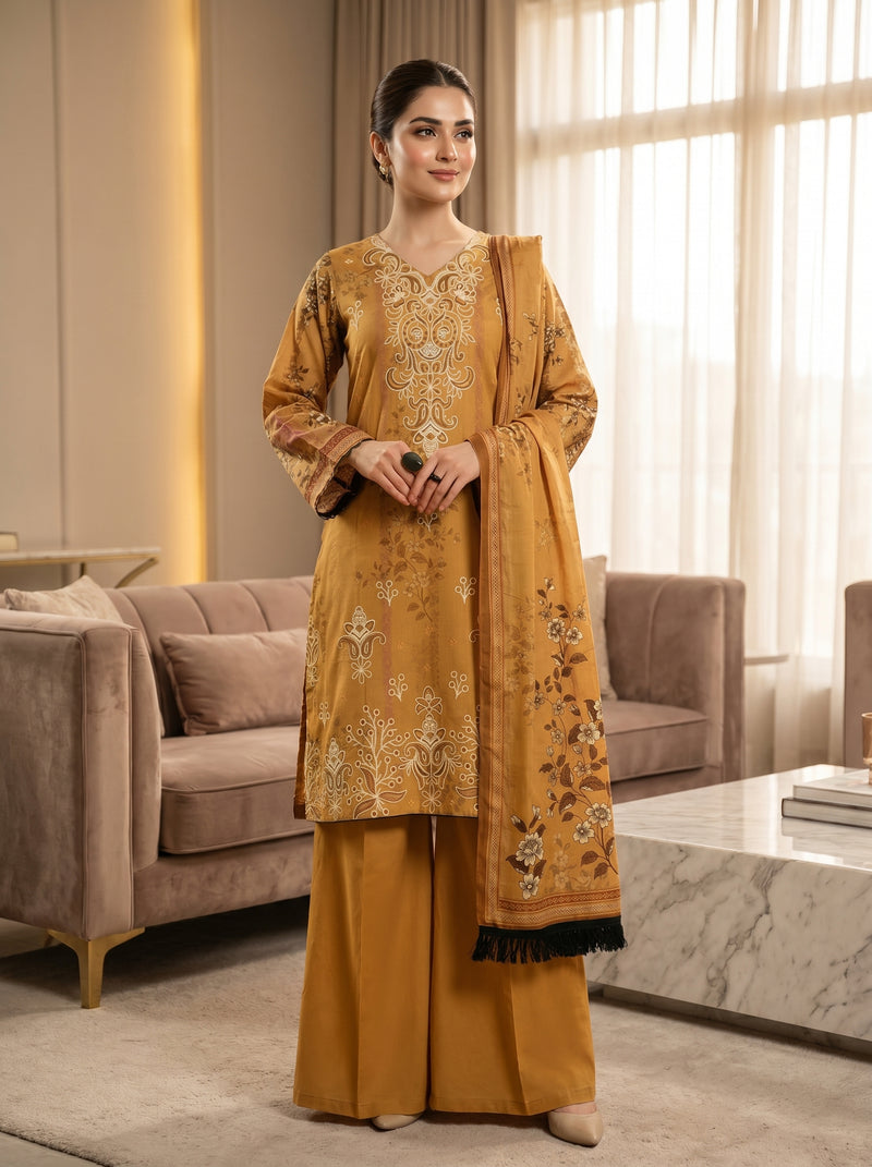 RTS | 3PC Digital Printed Heavy Embroidered Suit with With Digital Printed Dupatta