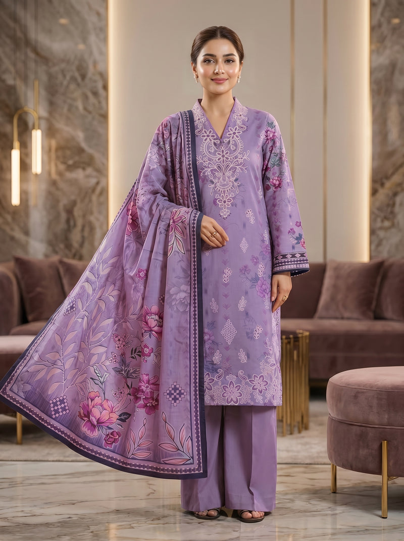 RTS | 3PC Digital Printed Heavy Embroidered Suit with With Digital Printed Dupatta