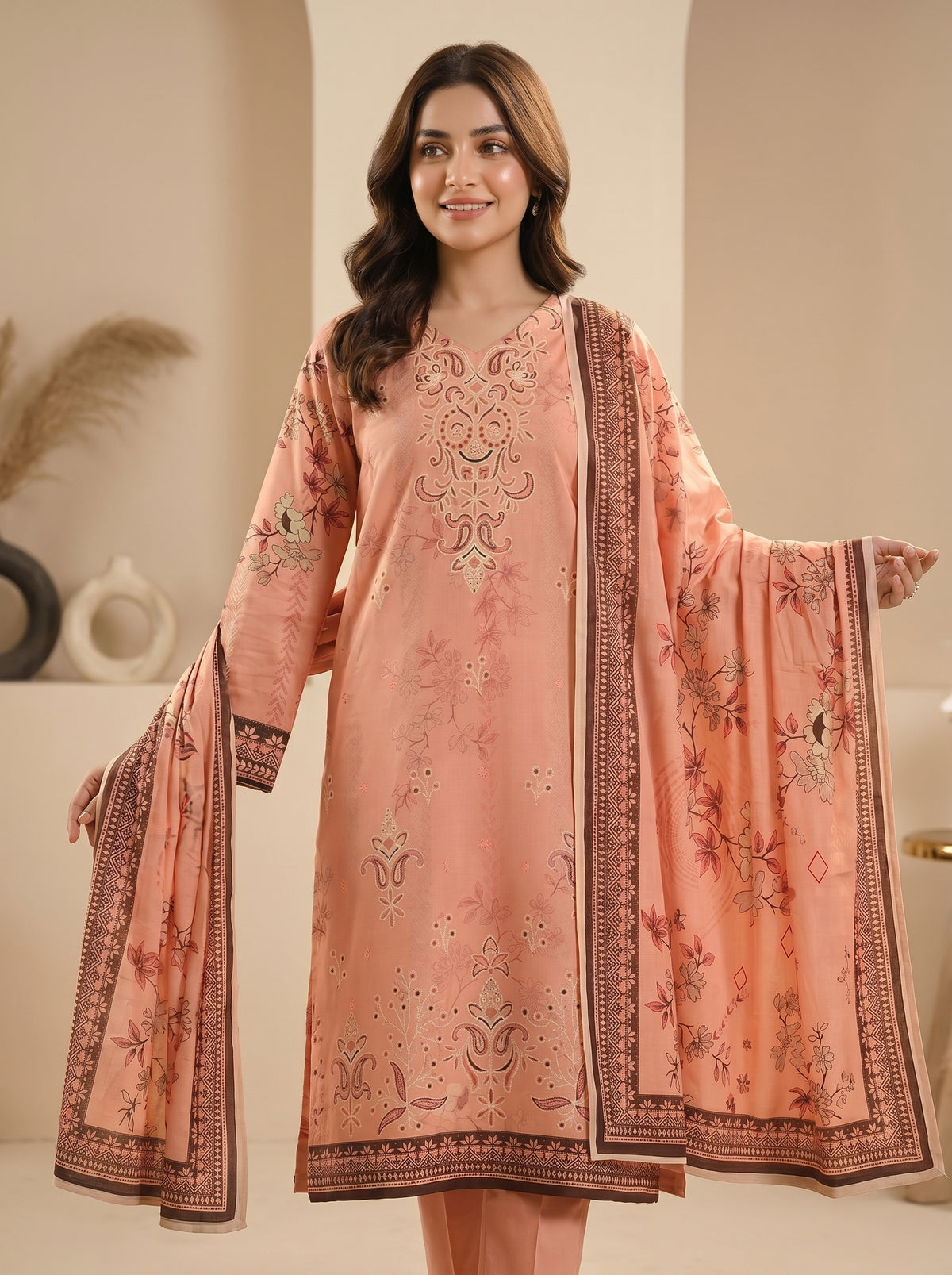 RTS | 3PC Digital Printed Heavy Embroidered Suit with With Digital Printed Dupatta