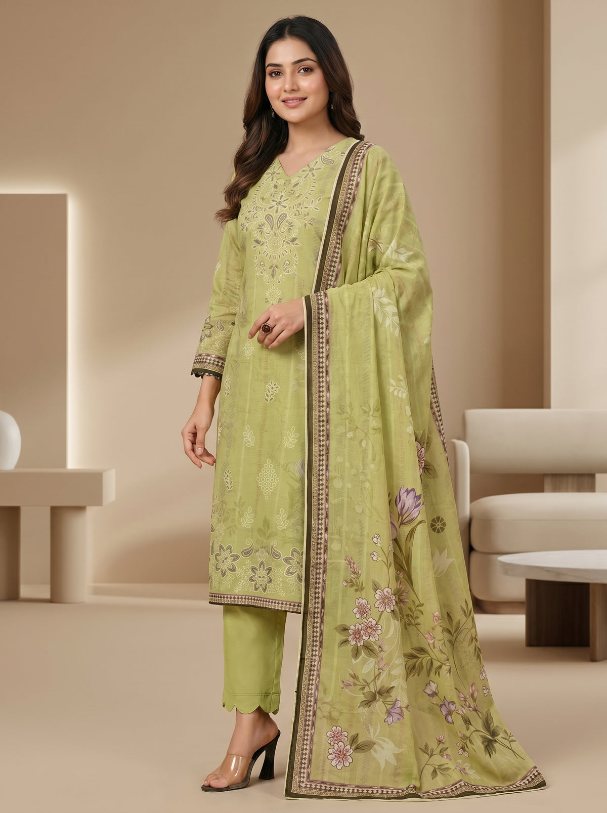 RTS | 3PC Digital Printed Heavy Embroidered Suit with With Digital Printed Dupatta