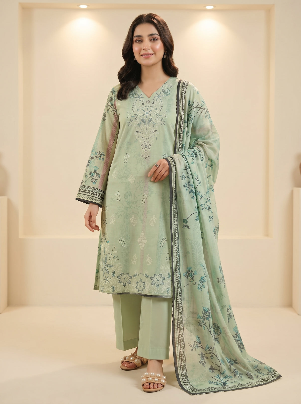 RTS | 3PC Digital Printed Heavy Embroidered Suit with With Digital Printed Dupatta