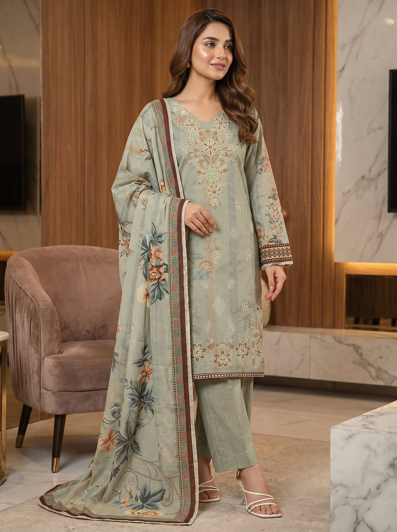 RTS | 3PC Digital Printed Heavy Embroidered Suit with With Digital Printed Dupatta