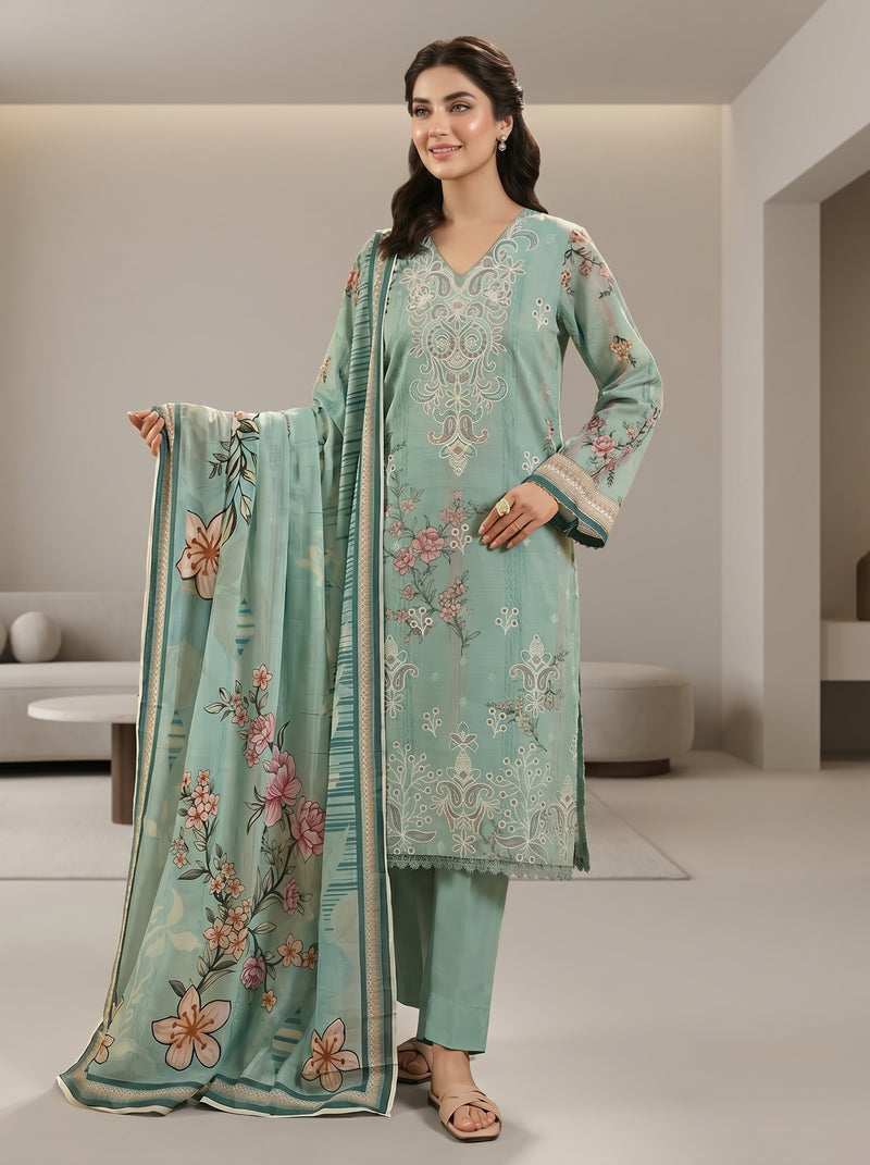 RTS | 3PC Digital Printed Heavy Embroidered Suit with With Digital Printed Dupatta