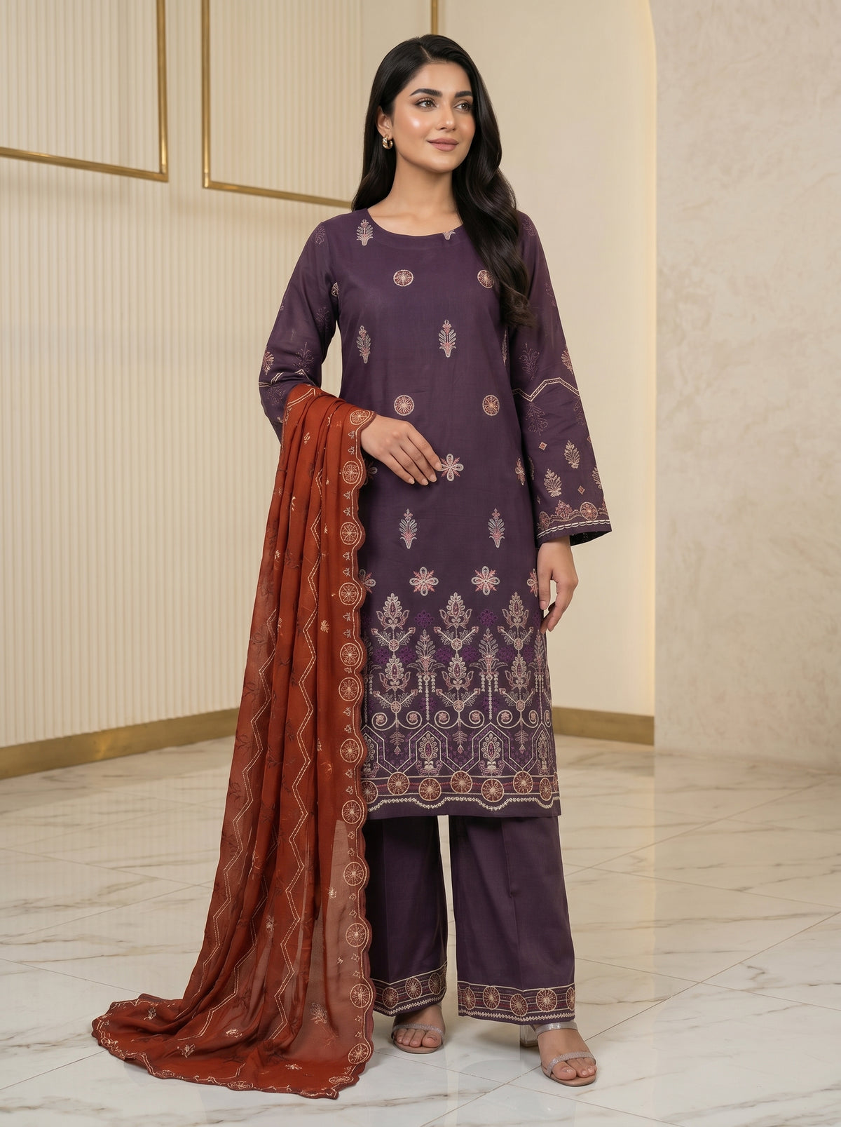 RTS | Bana Dora Lawn 3PC Heavy Embroidered Suit with Bamber Dupatta