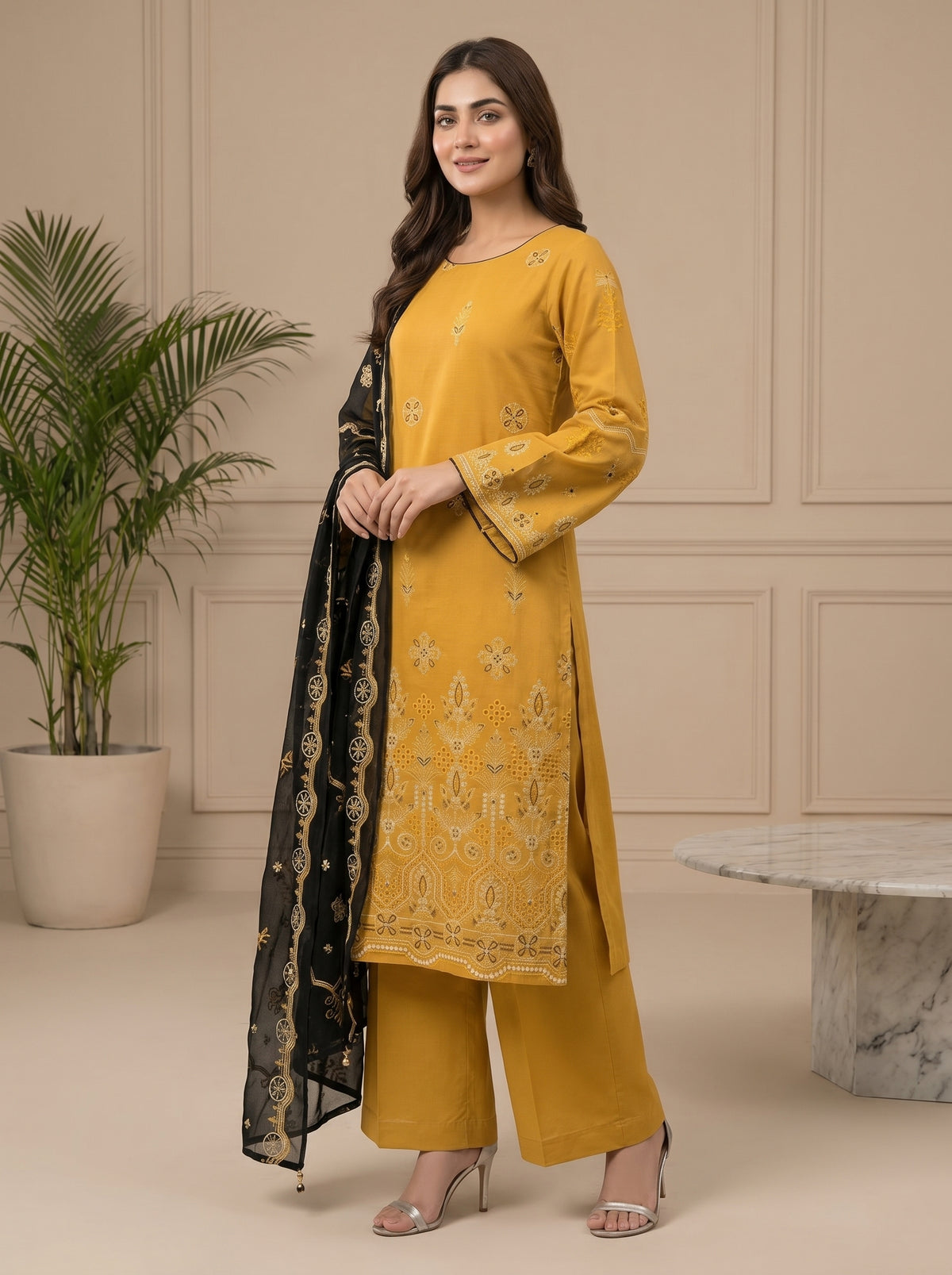 RTS | Bana Dora Lawn 3PC Heavy Embroidered Suit with Bamber Dupatta