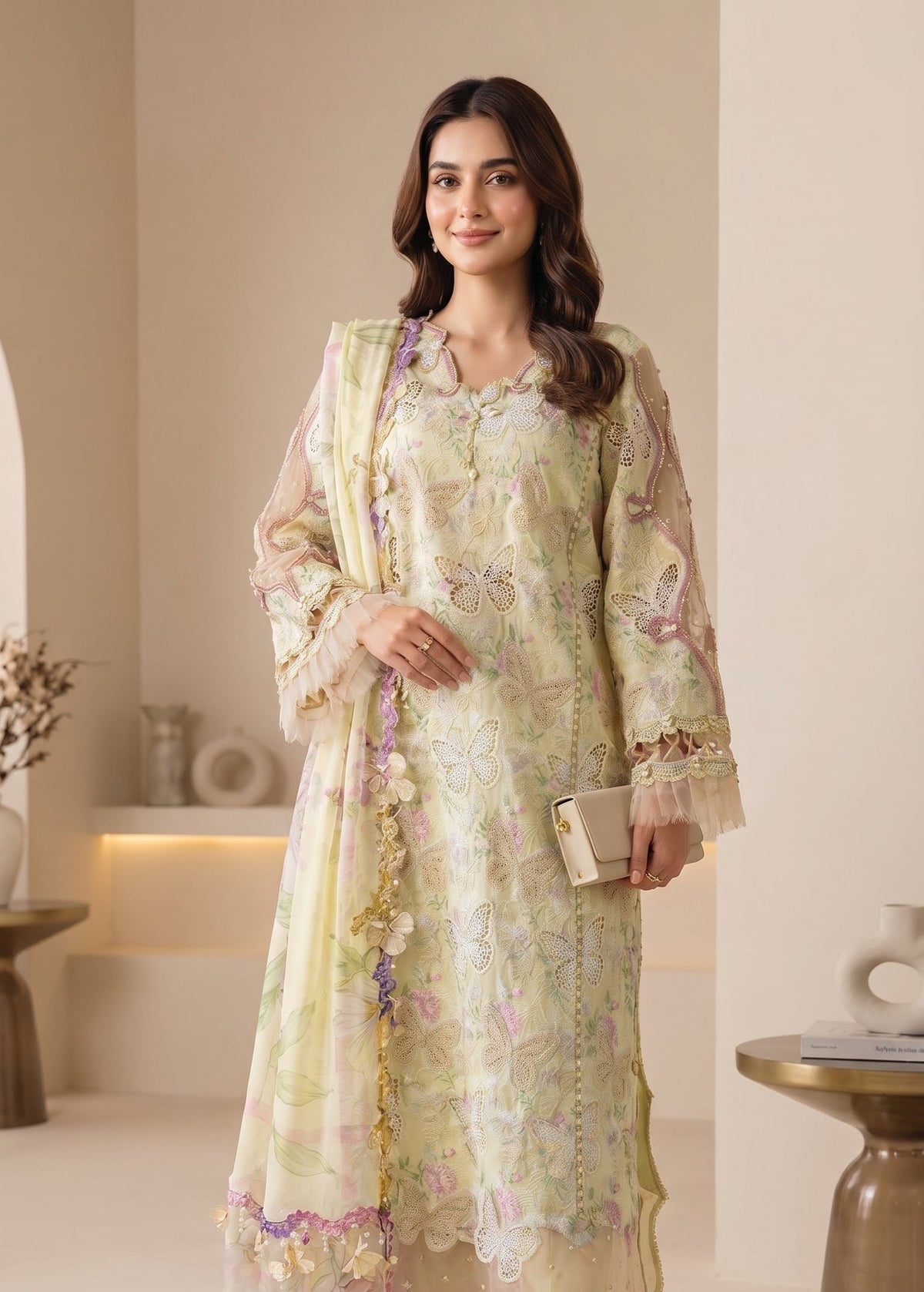 RTS | 3PC Sequin Heavy Embroidered Suit with Chiffon Dupatta