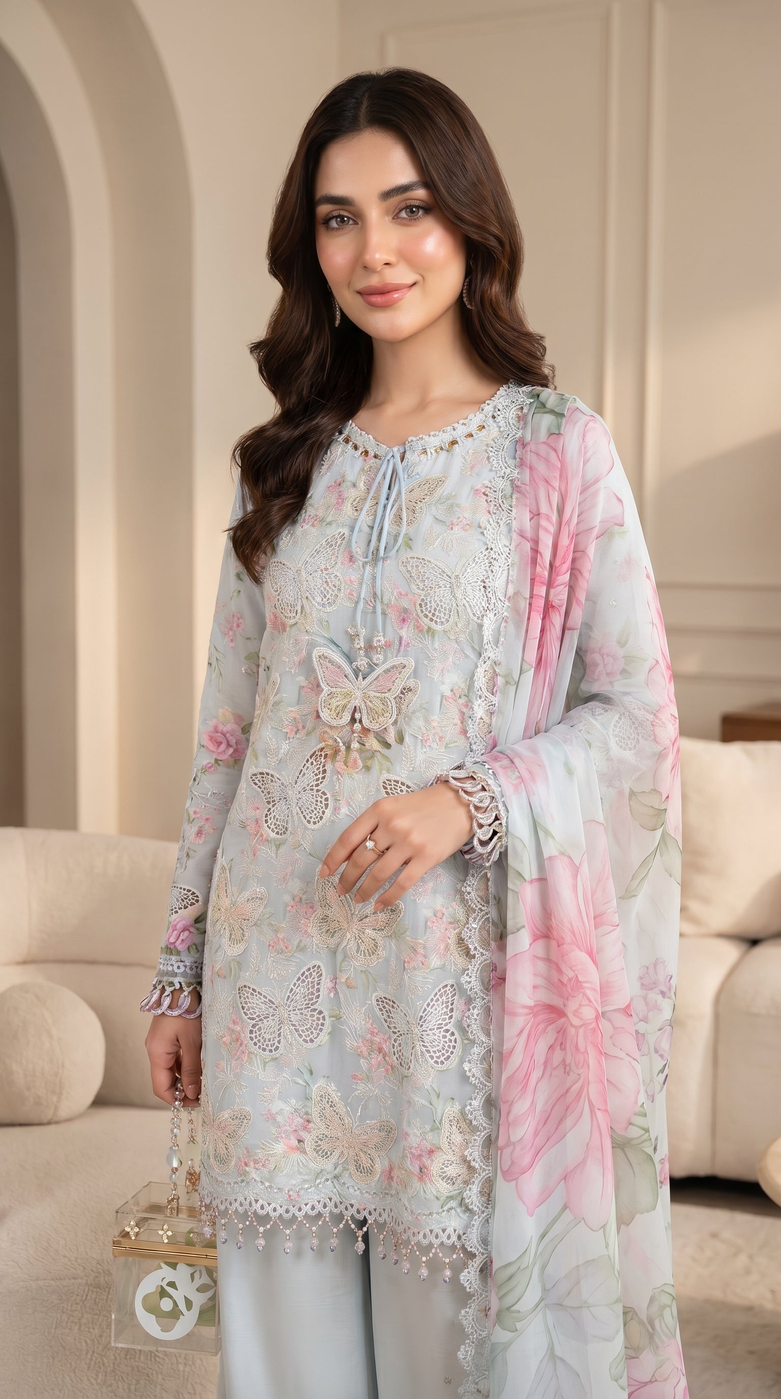 RTS | 3PC Sequin Heavy Embroidered Suit with Chiffon Dupatta