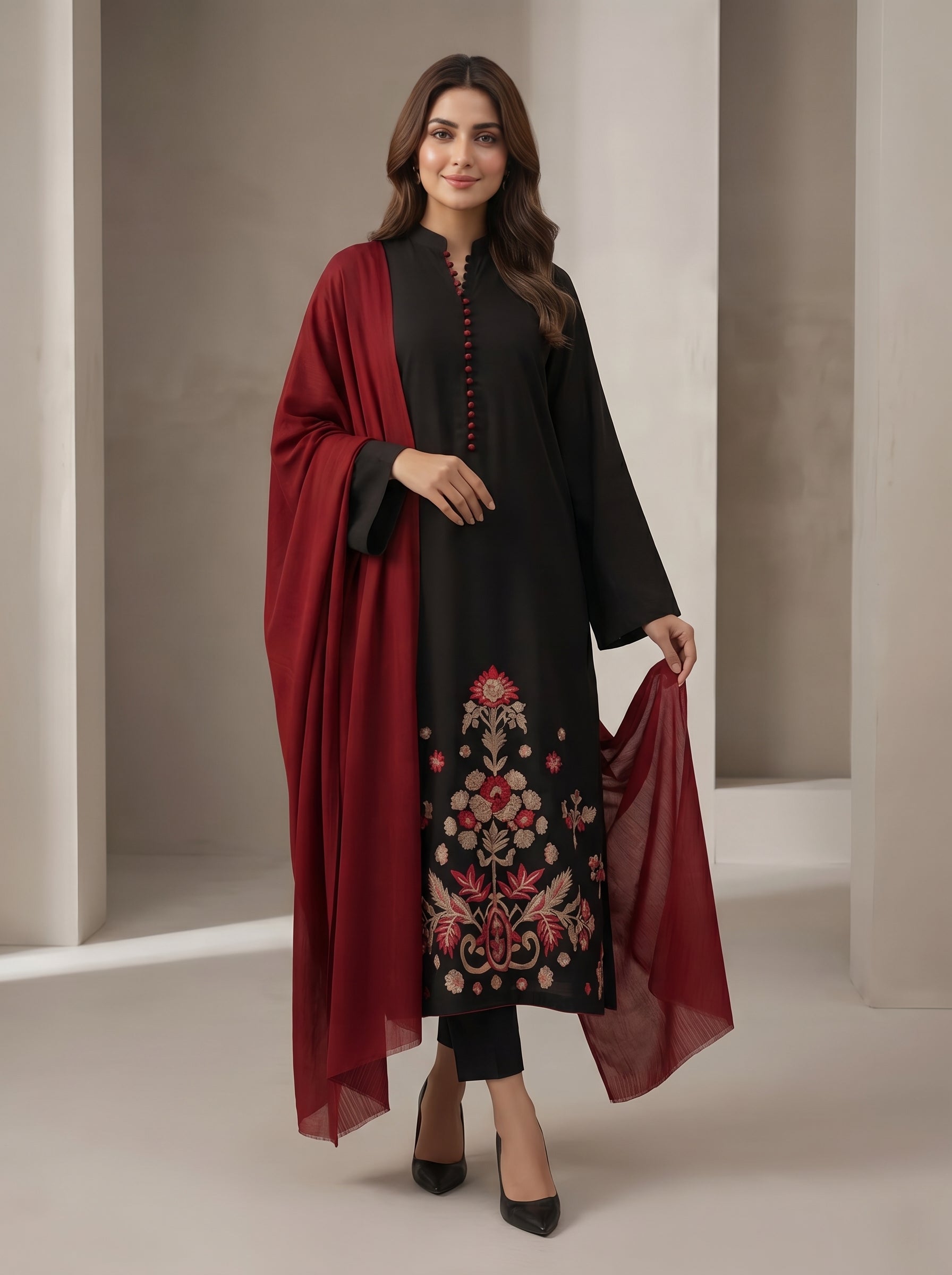 RTS | 3PC Embroidered Suit with Swiss Voile Dupatta