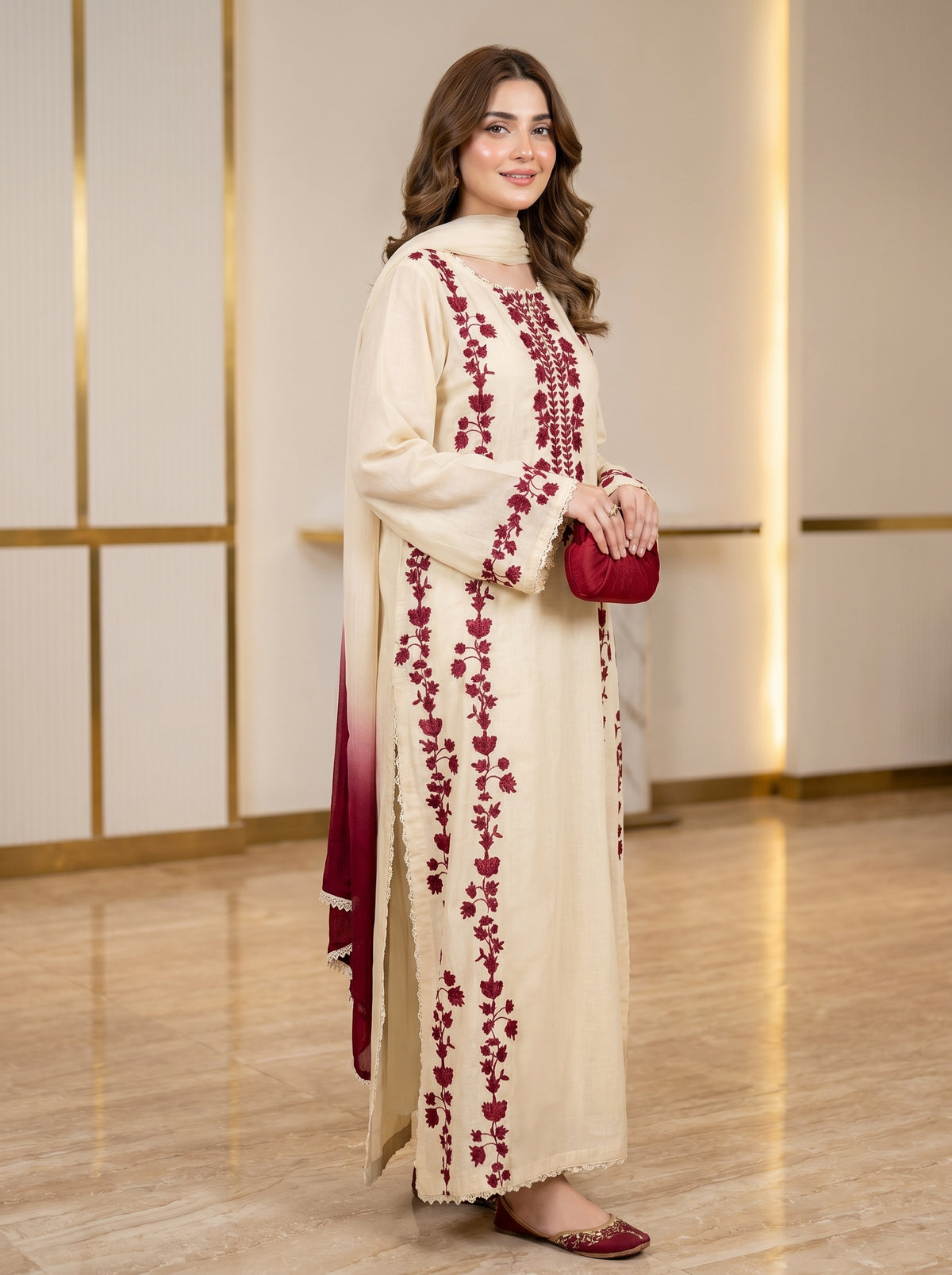 RTS | 3PC Heavy Embroidered Suit with Swiss Voile Dupatta