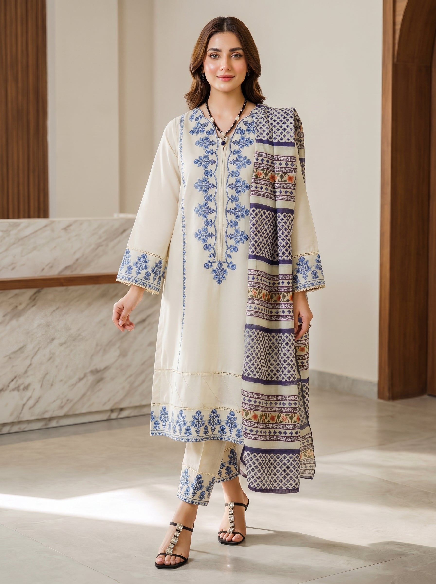 RTS | 3PC Heavy Embroidered Suit with Swiss Voile Dupatta