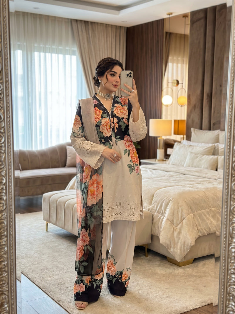 RTS | 3PC Digital Printed Suit with Chikankari Embroidery
