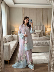 RTS | 3PC Digital Printed Suit with Chikankari Embroidery