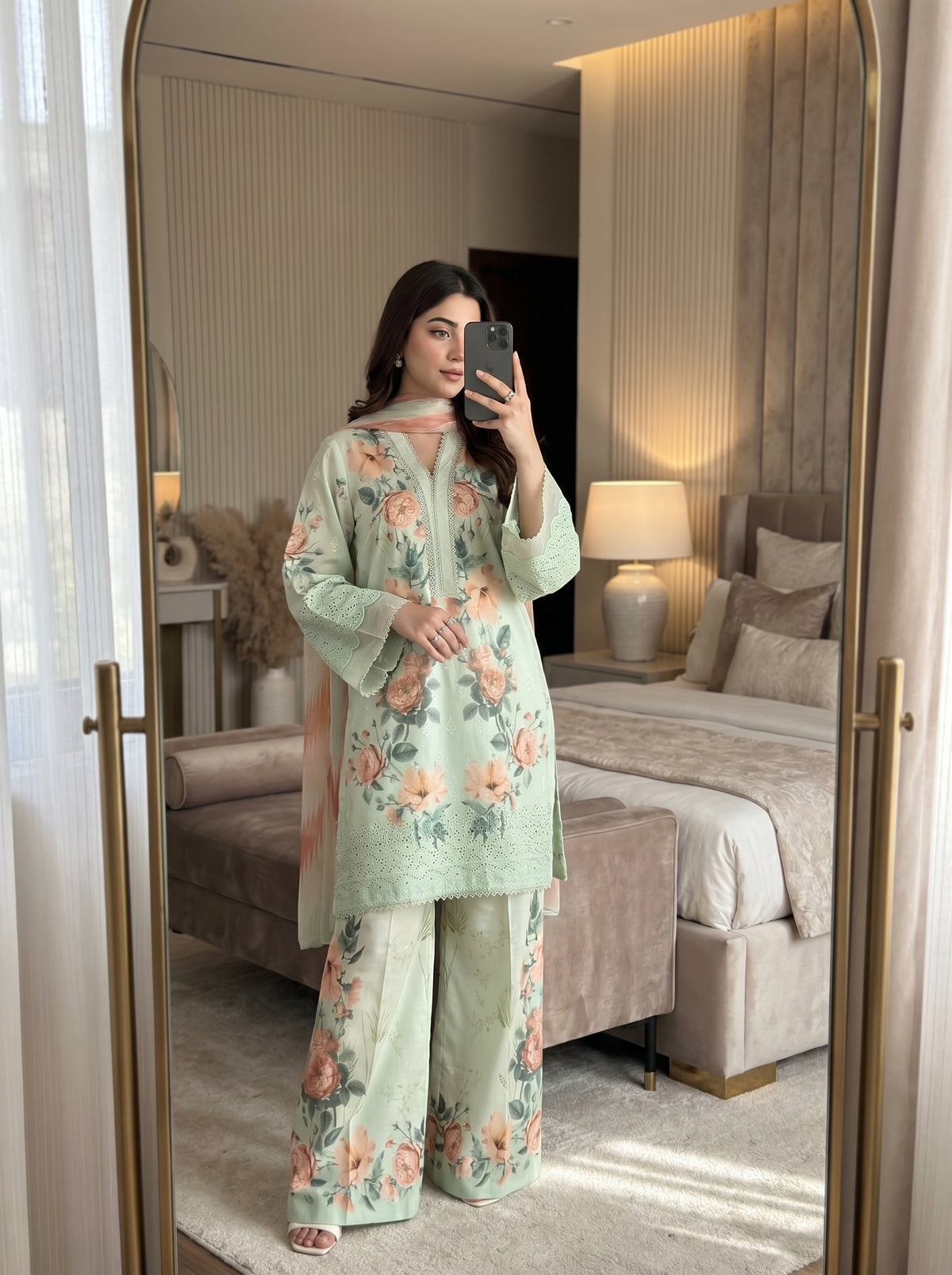 RTS | 3PC Digital Printed Suit with Chikankari Embroidery
