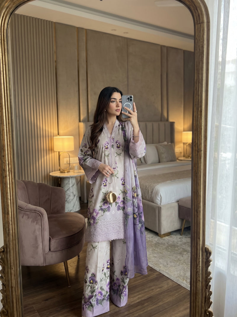 RTS | 3PC Digital Printed Suit with Chikankari Embroidery